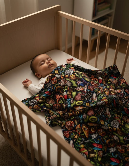 Aotearoa Pram Blanket on baby/child model in pram