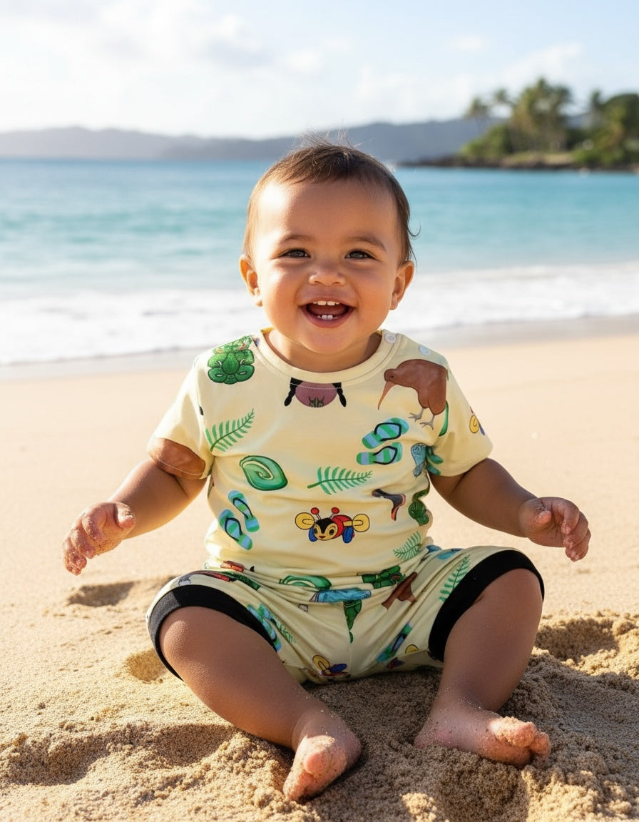 Kiwiana (yellow) harem shorts