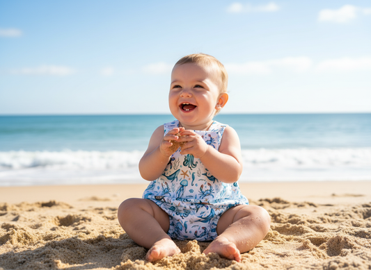 Sealife Playsuit cotton knit baby playsuit front view
