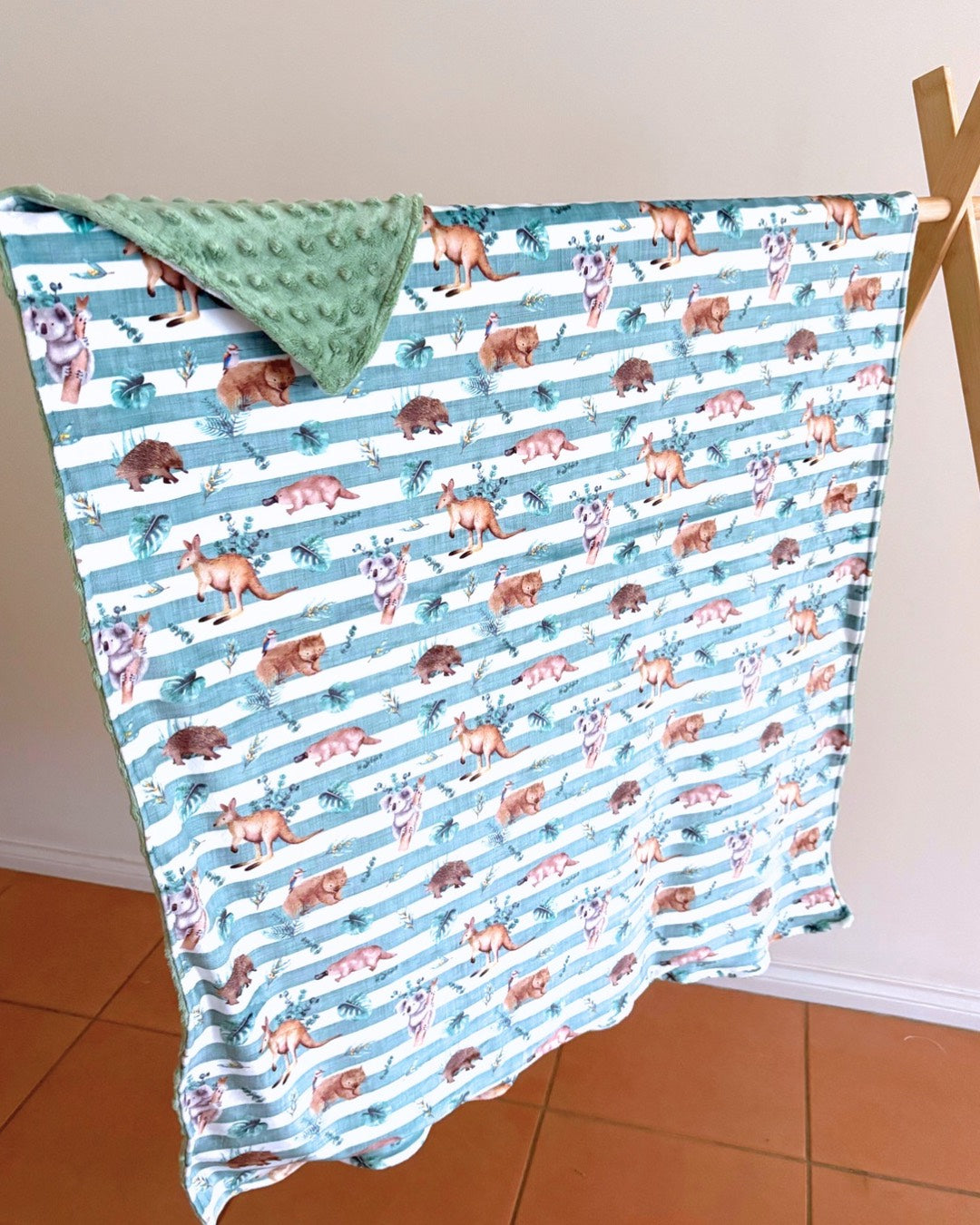 Aussie Animals and Stripes Pram Blanket