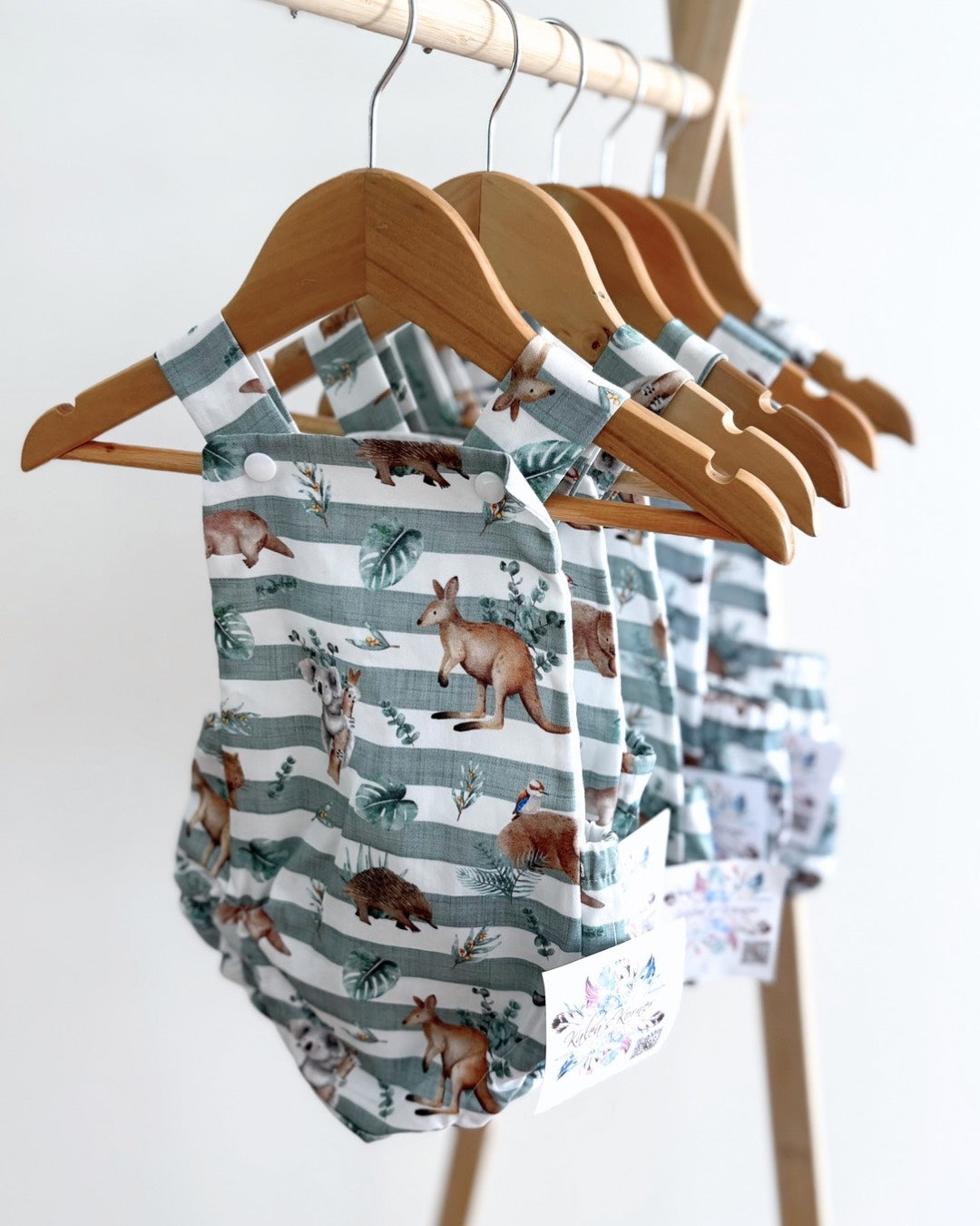 Aussie Animals Green Stripe Cotton Playsuit