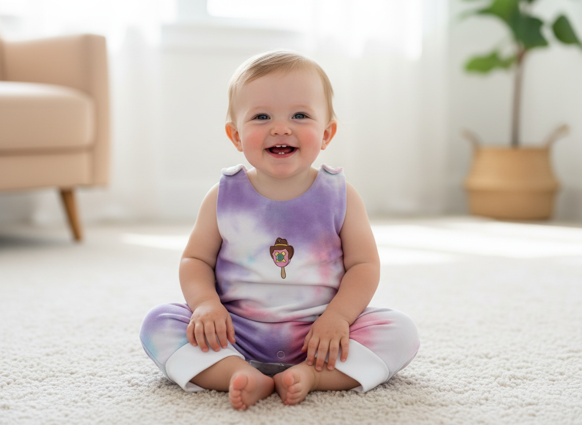 Tie Dye Romper close-up of tie dye print and fabric