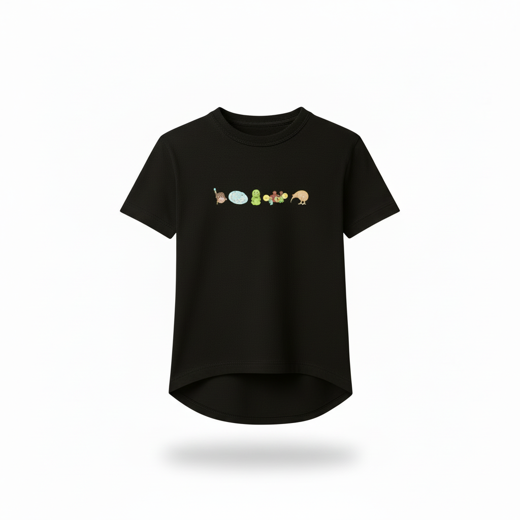 Kiwiana Iconic Tee kids t-shirt on white background drop tail style