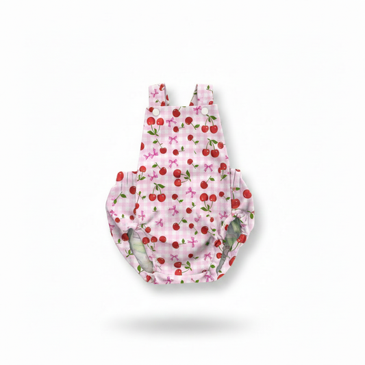 Cherry and Bows Pink Playsuit handmade baby playsuit Australia