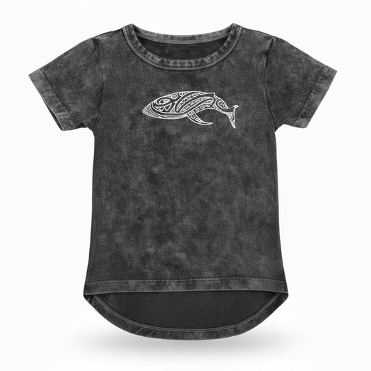 Whale Stonewash Tee kids t-shirt on white background vintage stonewash finish