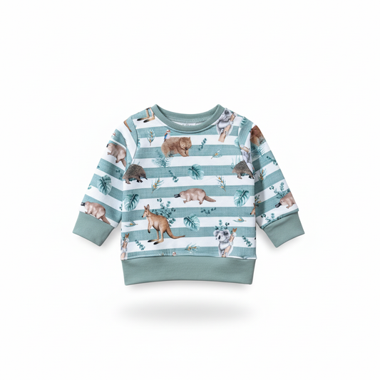 Children's sweater with aussie animal pattern on a white background