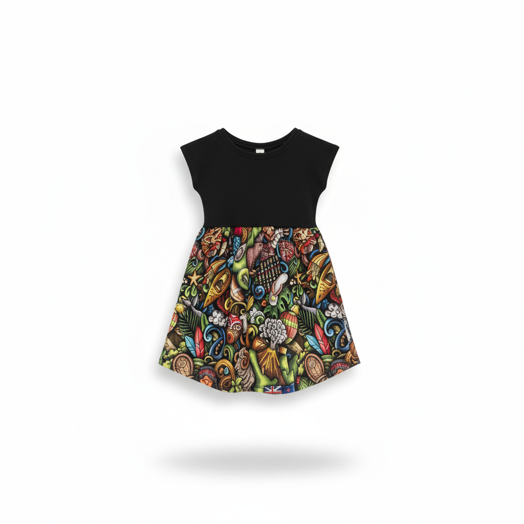 Aotearoa Dress handmade cotton kids dress on white background