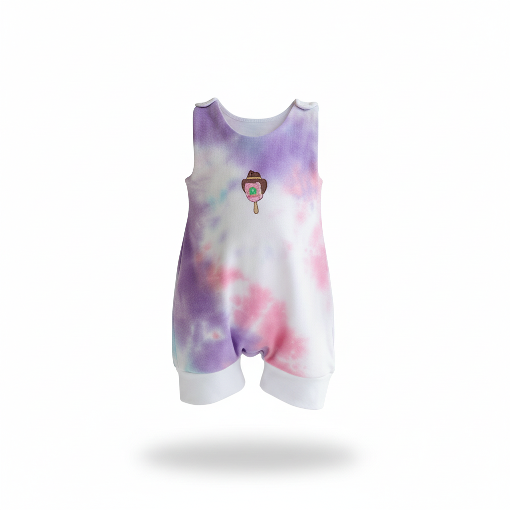 Tie Dye Romper handmade stretch cotton baby romper on white background